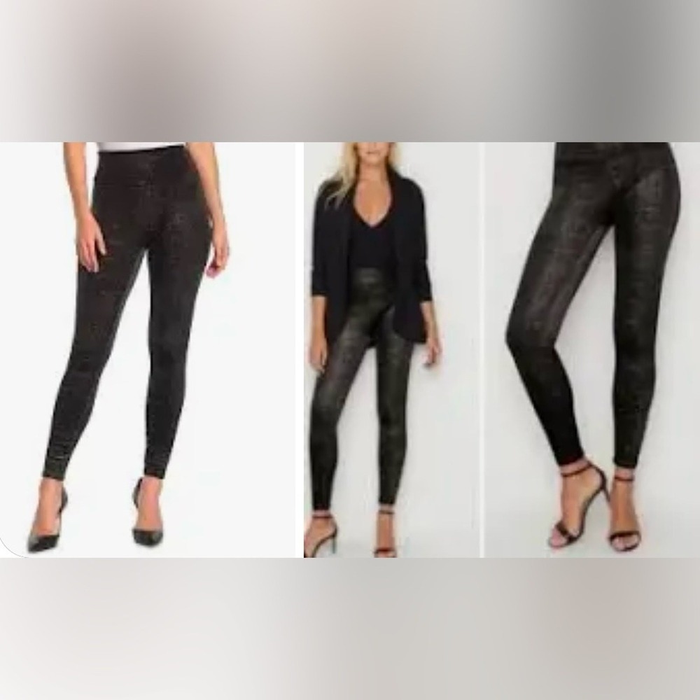 Spanx Velvet Shine Black And Gold Leggings, Size Small, Sparkle Shimmer Party - Picture 2 of 8